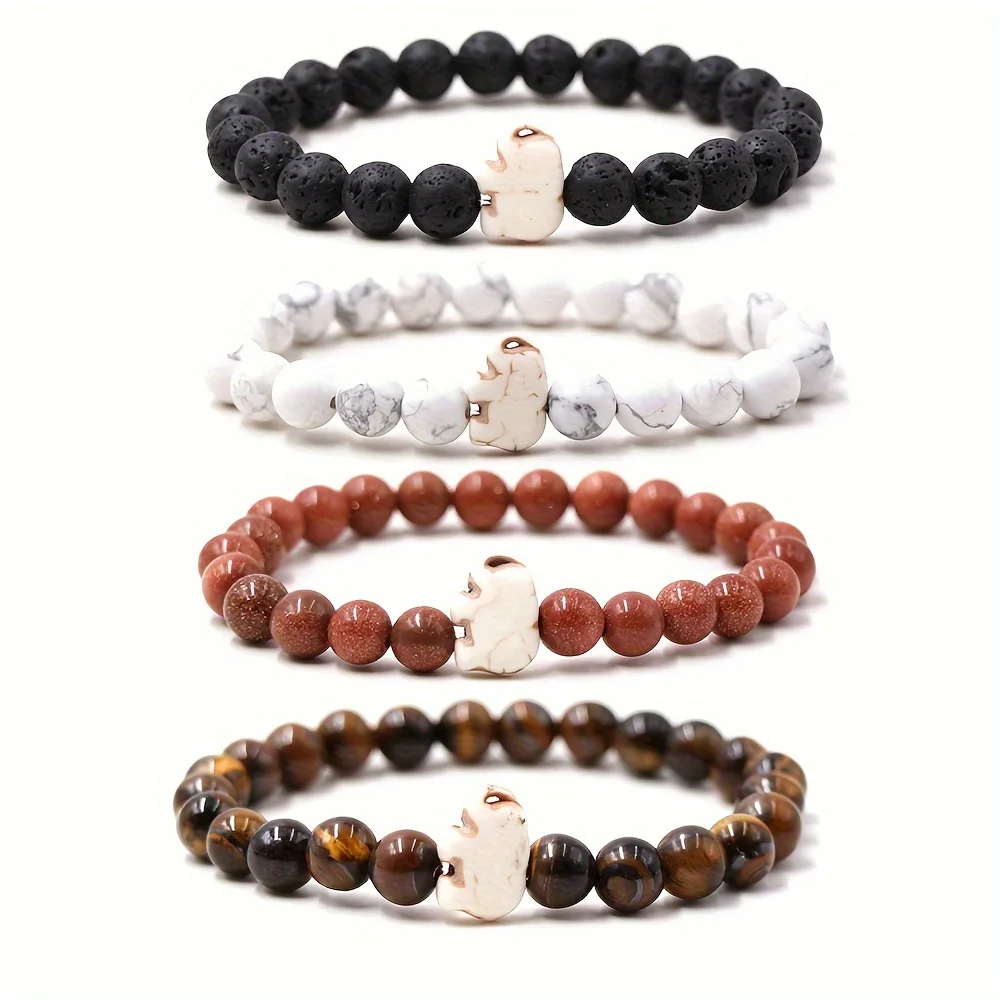 MANCHAO  4pcs Unisex Natural Stone Elephant Style Bracelet 8mm Beads Fashion Jewelry for Bracelets & Bangles