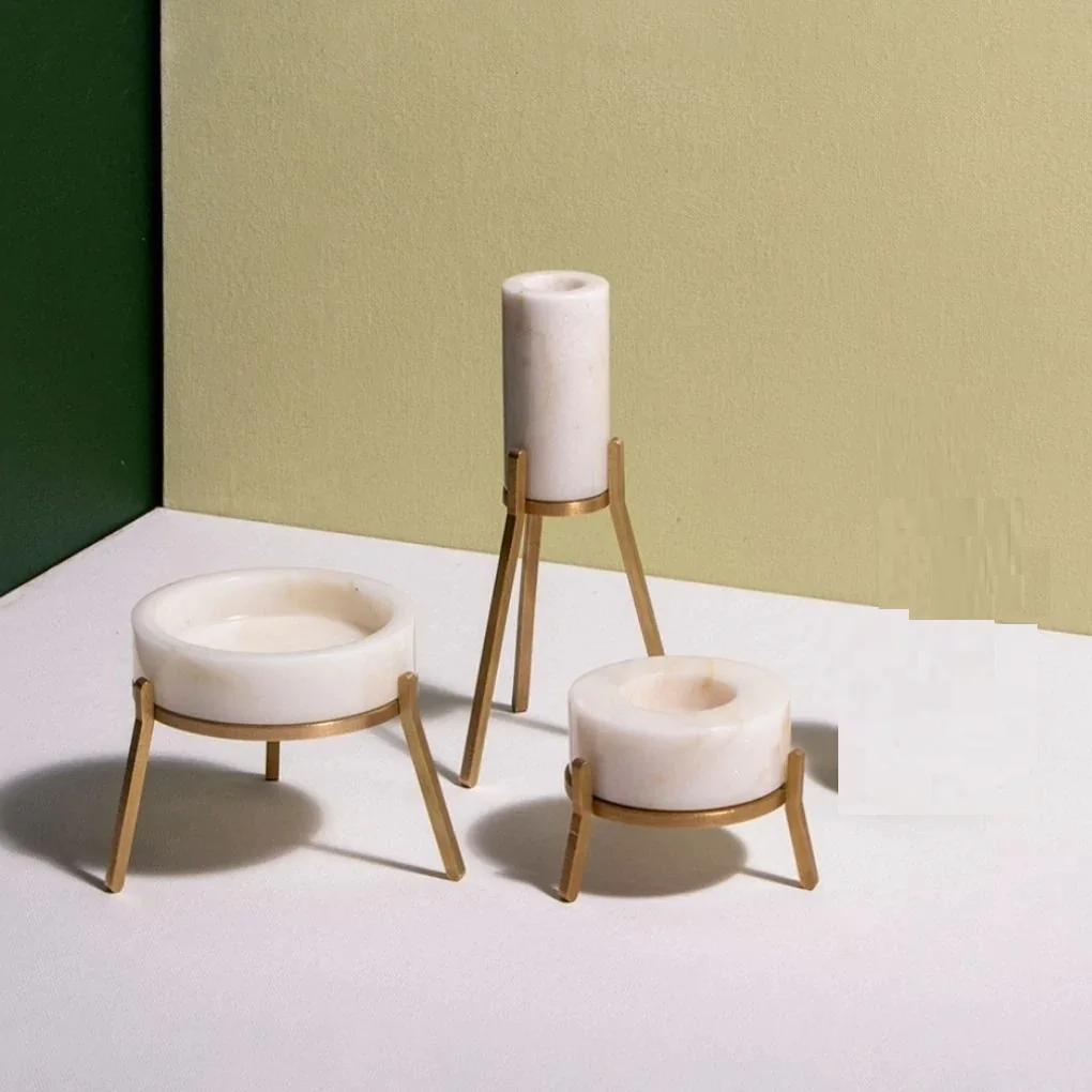 High On Demand Marble Top Candle Votive Holder With Three Metal Legs Eye-Catching Design Home Decoration Handmade Candle Stands