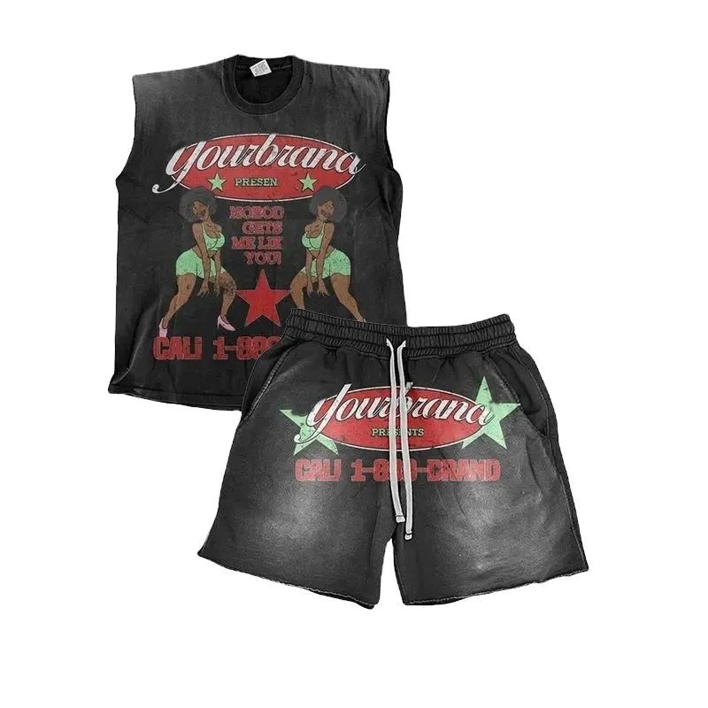 Alphabet printed gym sportswear lightweight and breathable set two-piece sports t-shirt and shorts set