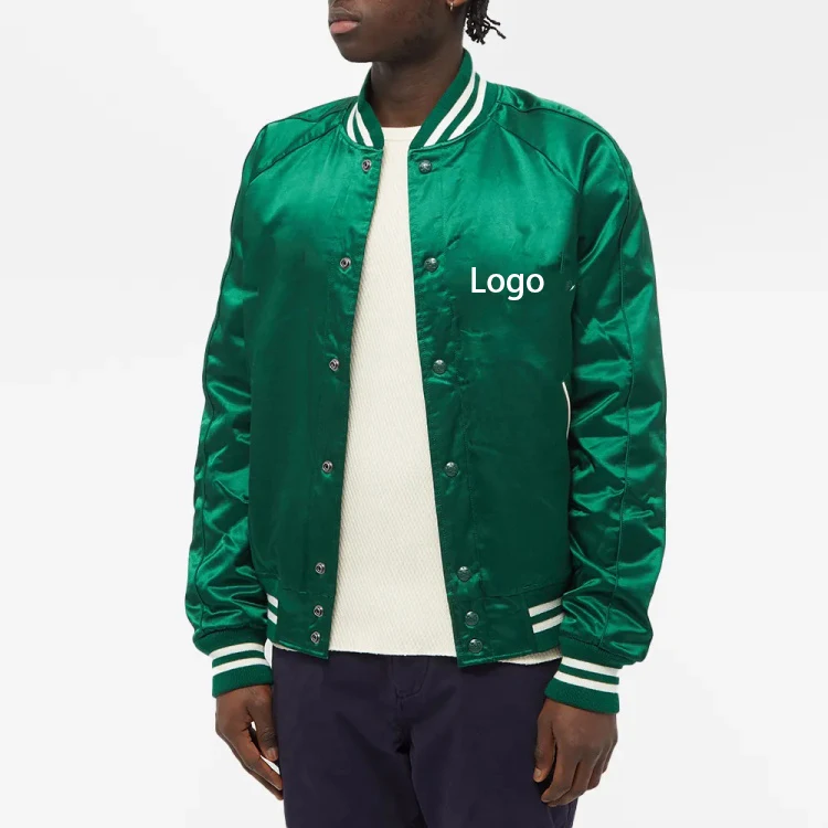 Men Bomber Satin Baseball Jackets / Cheap Price Satin Jackets Starter Embroidered Long Sleeve Silk Fabric School And College