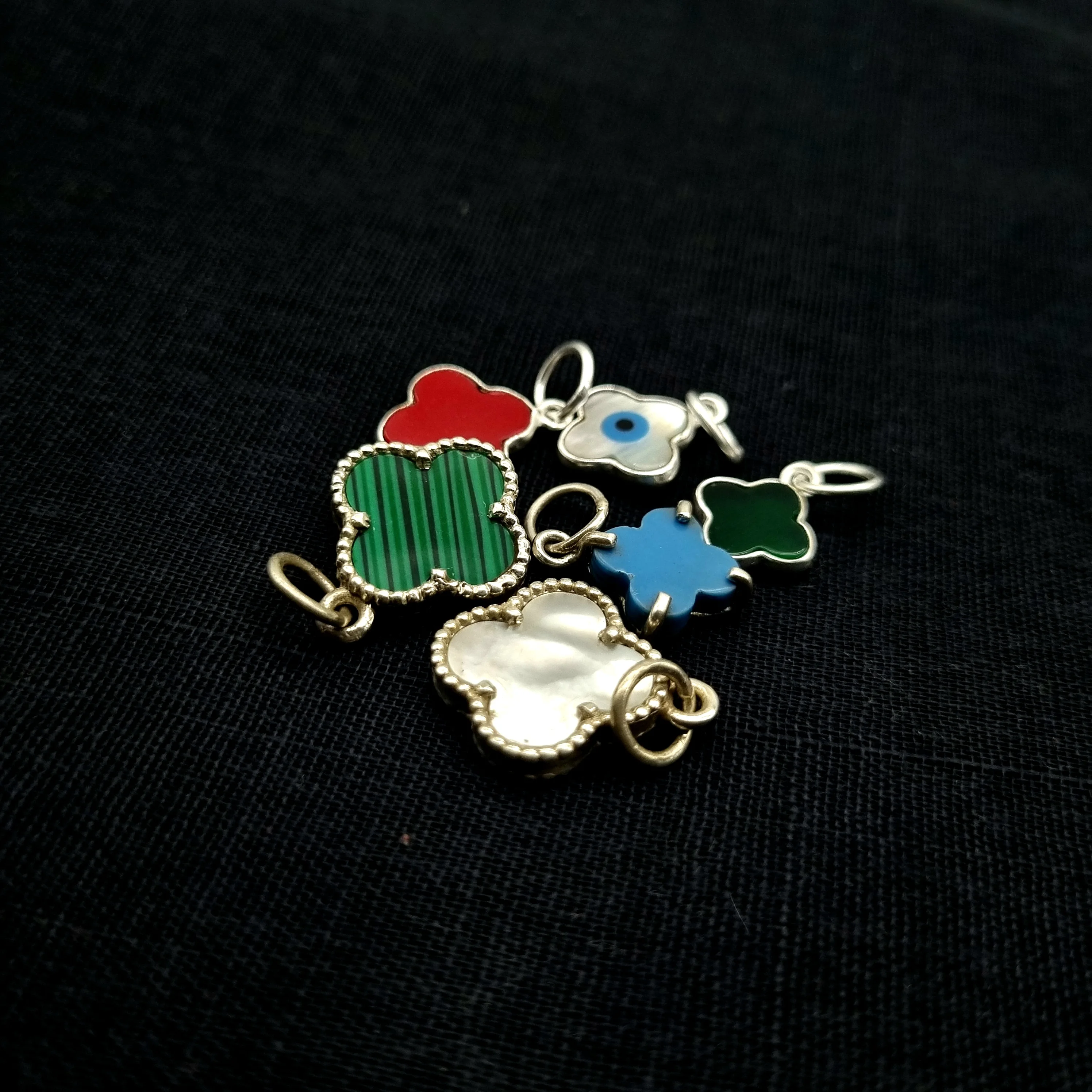 Fine Jewelry 925 Sterling Silver Clover Malachite MOP Pendant Clover Necklace Gifts For Her