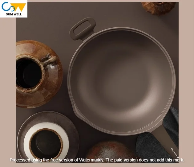 Clay two-color flat bottom wok non-stick pot household wok special for gas stoves suitable for induction cooker 30cm (suitable f