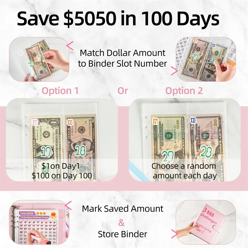 special offer 100 Days Savings Challenges Book A5 Storage Budgeting Binder Money Organizer Cash Envelopes Budget Planner