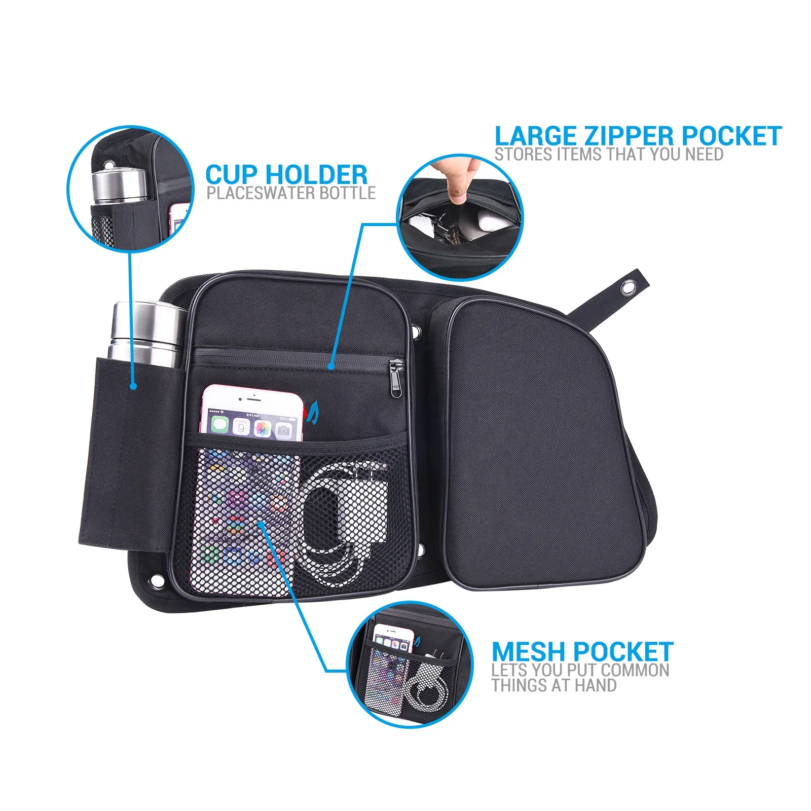 MICTUNING Universal RZR Rear Door Bags Pick Up Truck Storage Passenger Driver Side Storage Bag Set