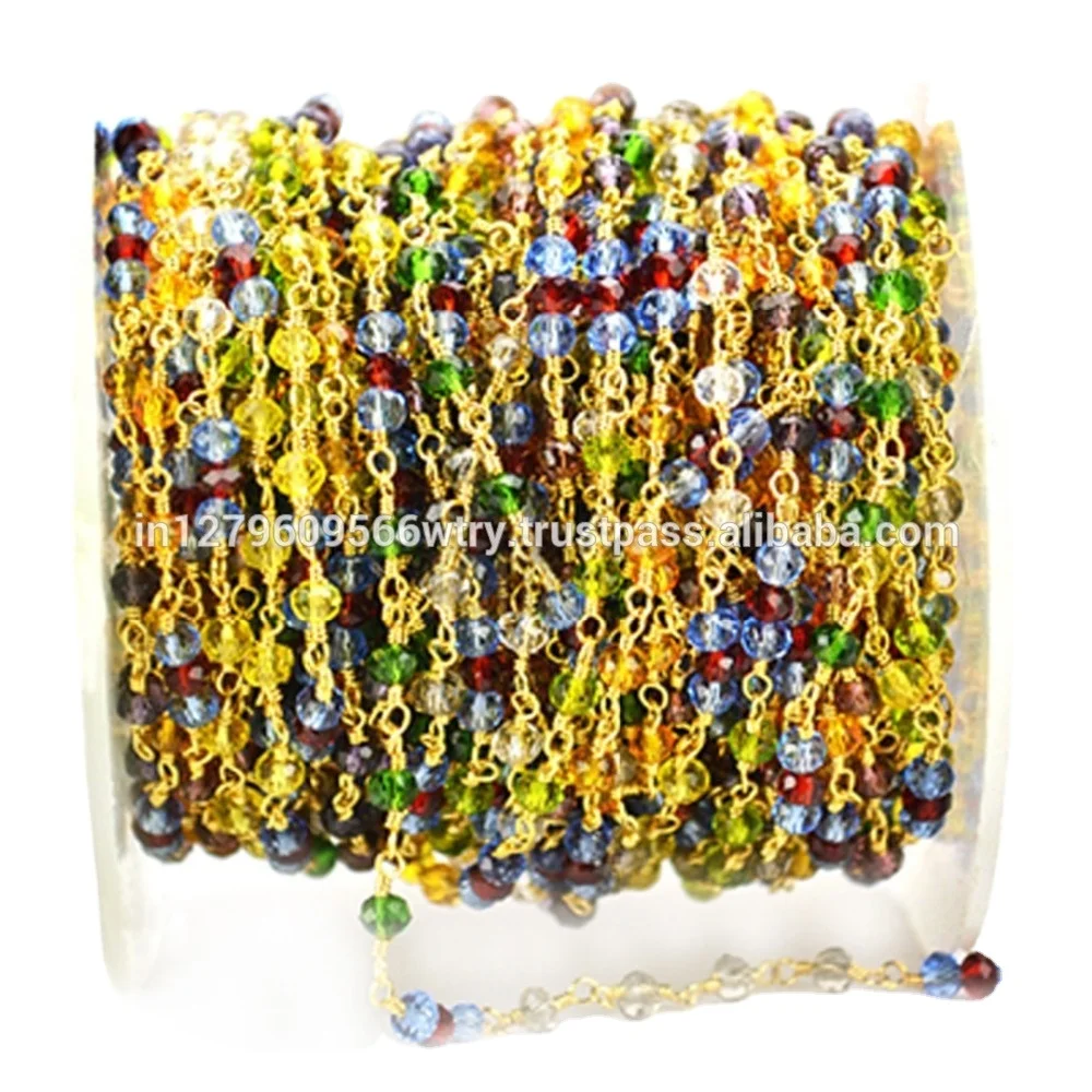 Wire Wrapped Brass Multi Gemstone Bead Chain Rosary Bulk Roll For Jewelry Making Finding Jewelry Wholesale Necklace Bracelet DIY