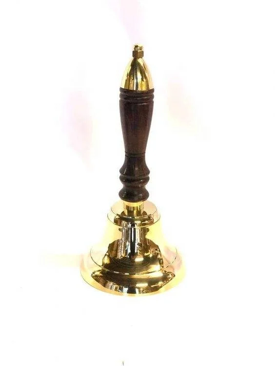 Strong Pure brass Hand bell With Wooden handle new Look Metal Peon Bell For Office In Wholesale Price in set