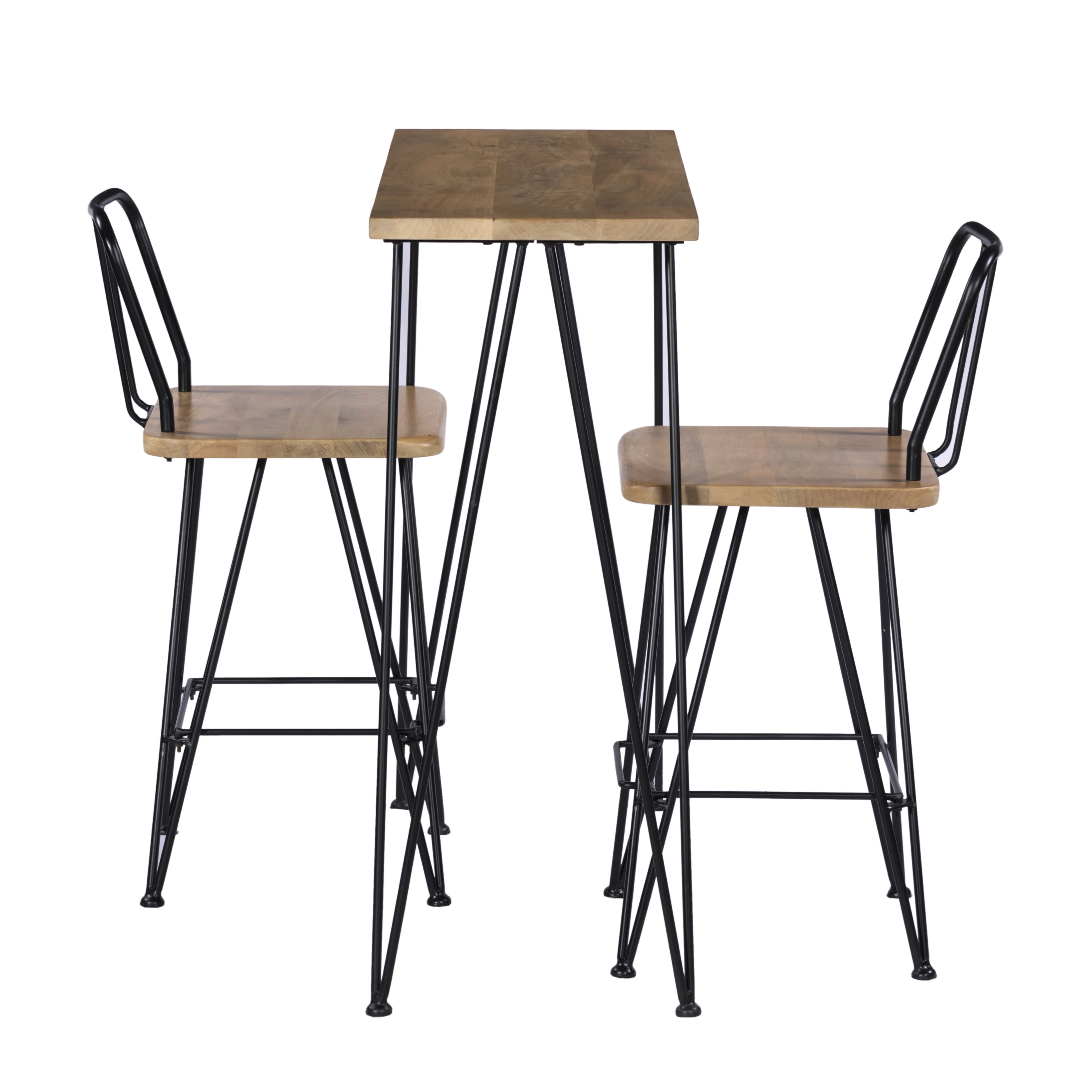 BAR TABLE WITH CHAIRS SET NATURAL / BLACK PC MANGO WOOD /METAL Collection Wholesale Price Furniture