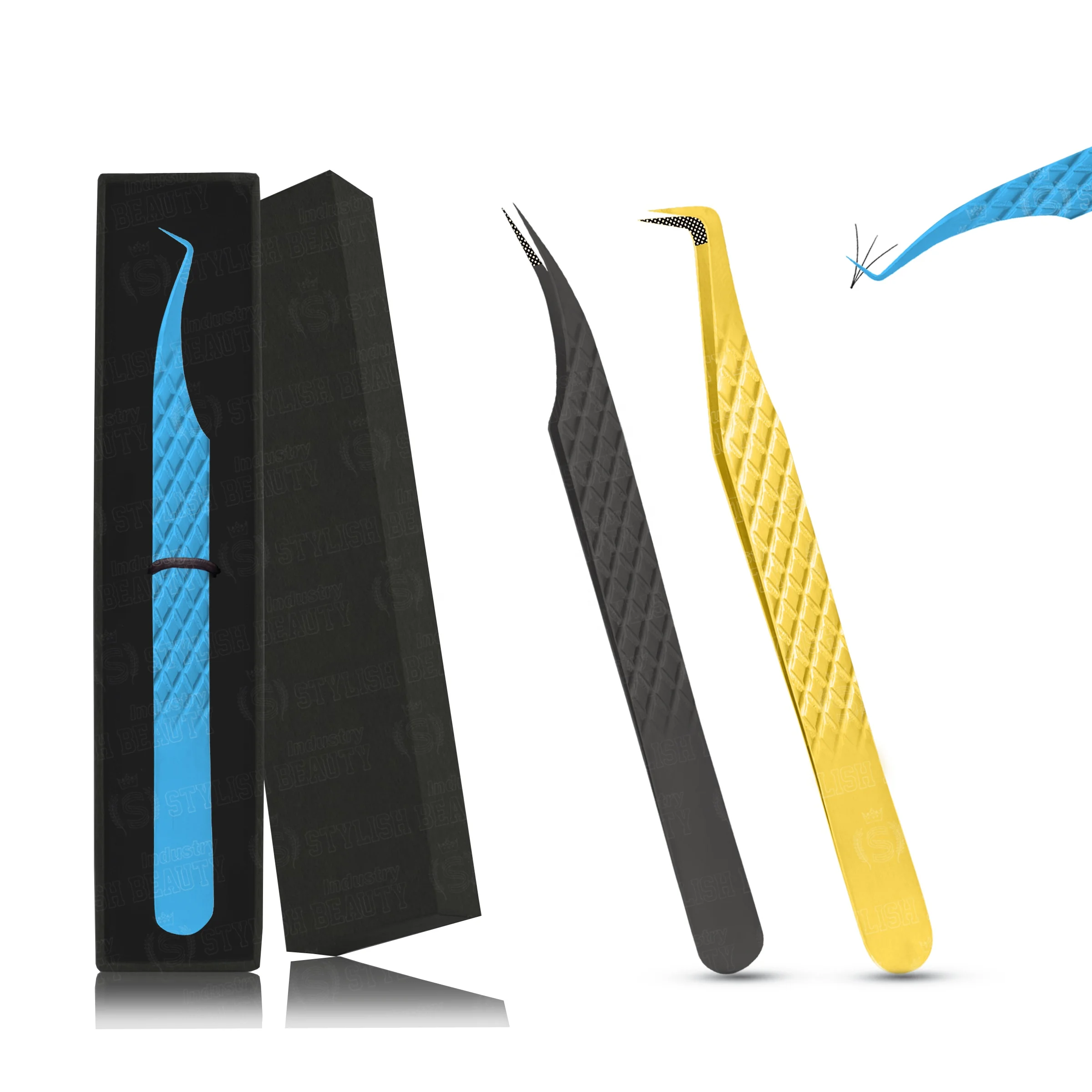 Free Custom Logo eyelash tweezers volume 90 degree private label eyebrow tweezers fiber tip eyelash extension tweezers