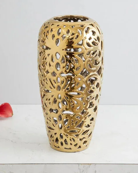 STYLISH ALUMINIUM GOLD PLANTER LARGE METAL POT WITH MANGO WOOD STAND MODERN FLOWER POT DECOR FOR LIVING ROOM