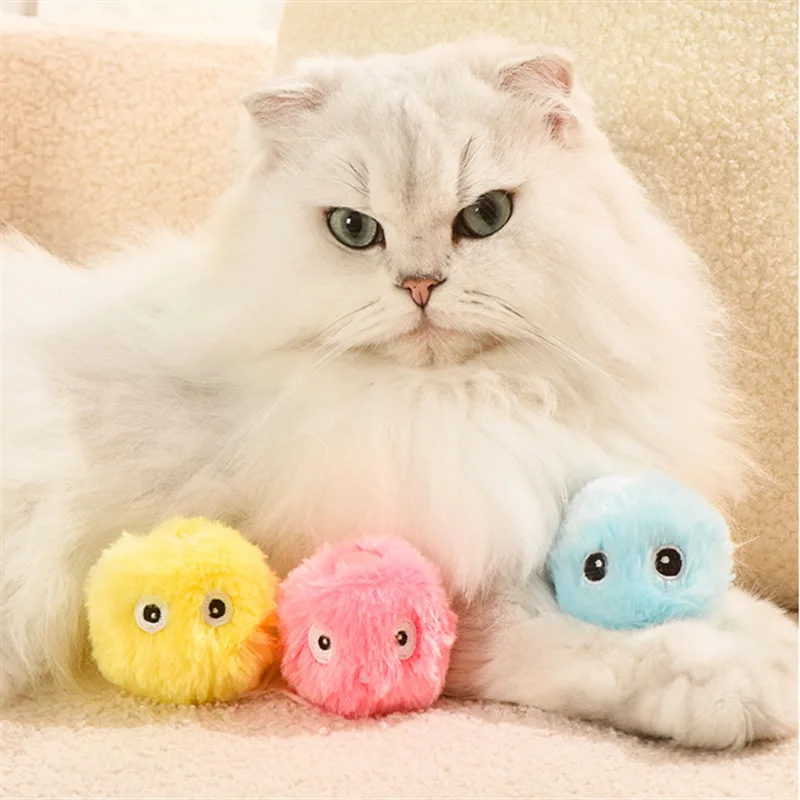 Wholesale Funny Automatic Sound By Touch Plush Cat Catnip Toy Gravity Calling Interactive Cat Toy Ball