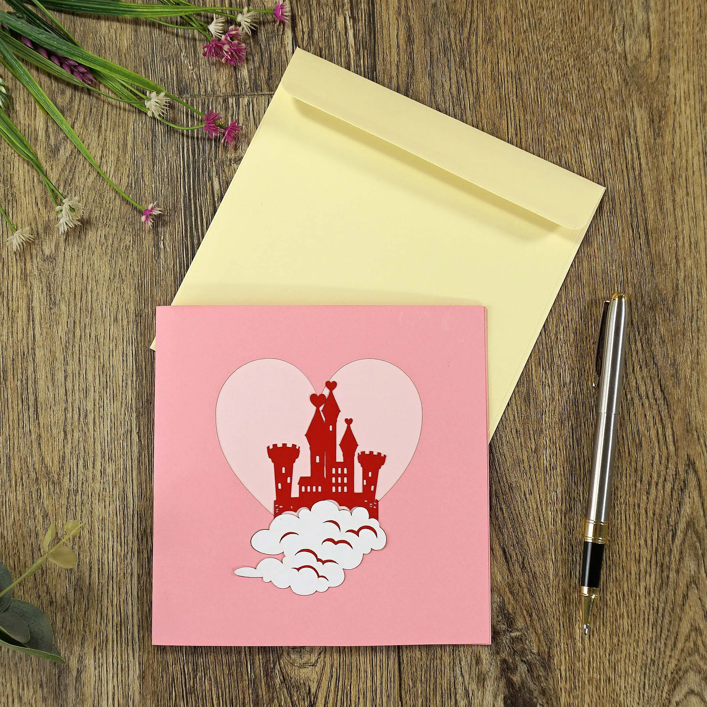 Good Price High Quality Castle on the cloud 3D Pop Up Cards 3D for Valentines Day Small quantity from 100 pcs