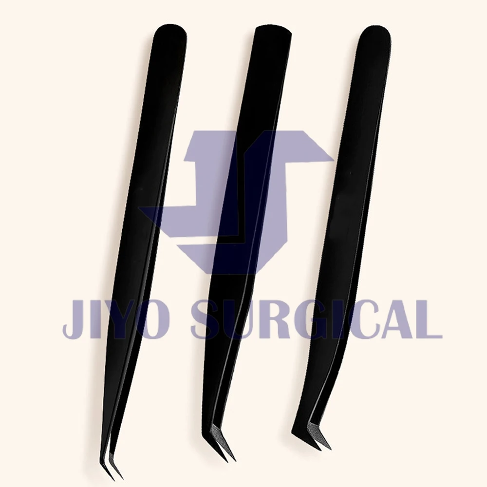 Black With Silver Point Eyelash Extension Tweezers Fiber Tip Customize Tweezers Stainless Steel Lash Tweezers Own Logo Accept