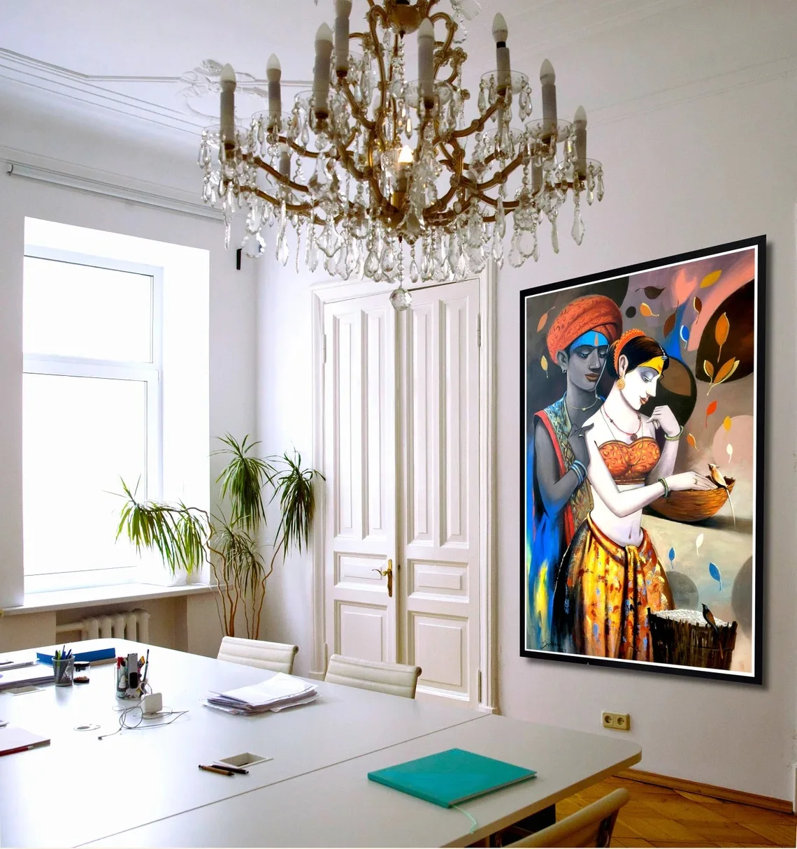Extra Large Canvas Painting Radha Krishna Acrylic Painting Hindu Religious Art Best Handmade Gift for Her Family Home Decor