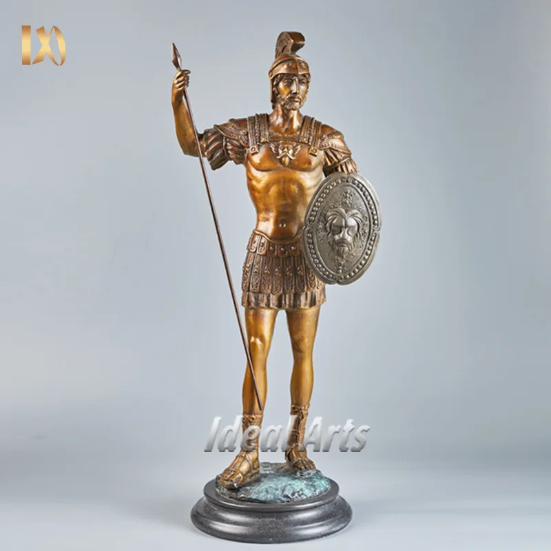 Wholesale small metal bronze warrior sculpture standing roman soldier statues crafts For Decoration