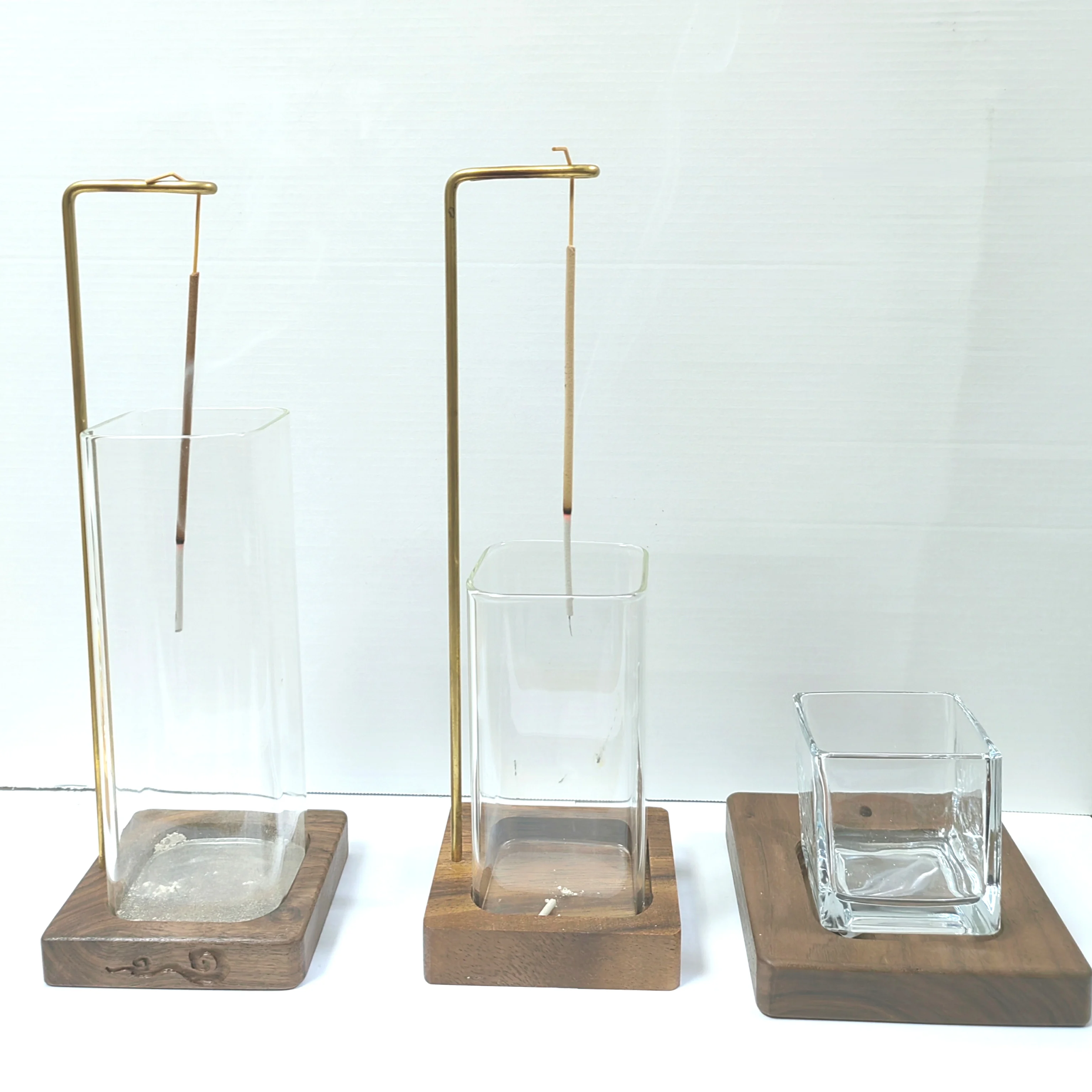 Custom Wholesale Glass Ash Catch Brass Incense Burner Wood Incense Stick Holder wooden incense holder
