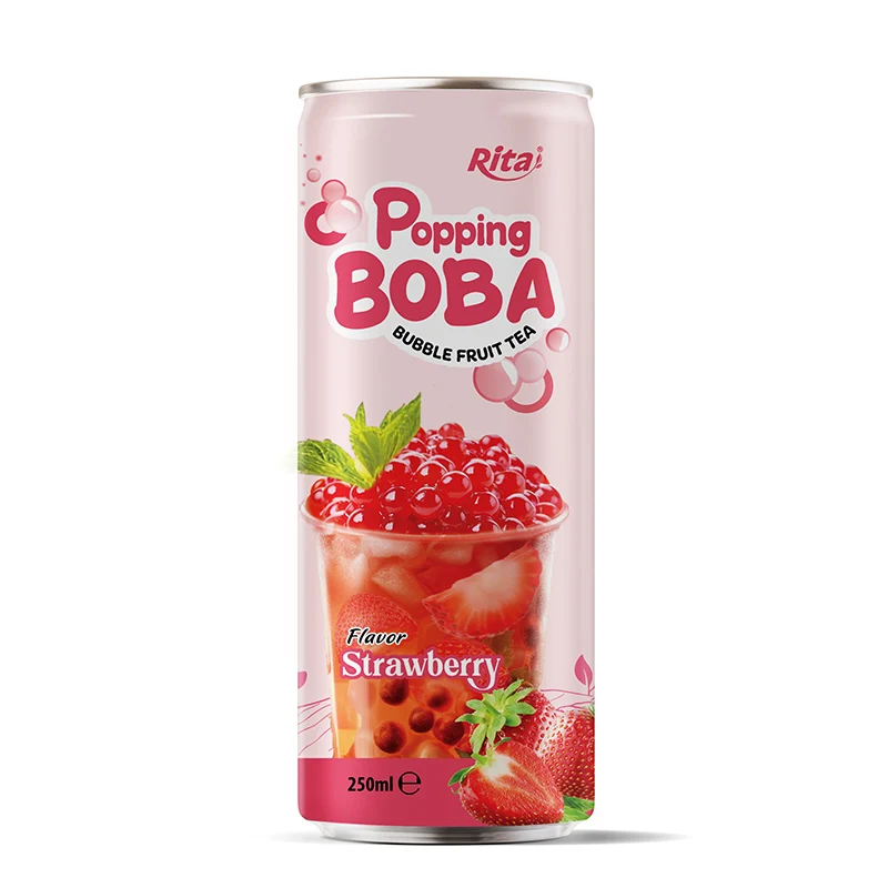Good Taste 250ml Can Bubble Tea Strawberry Flavor Free Design Label Best Selling Product Good For Health 100 Fruit Juice