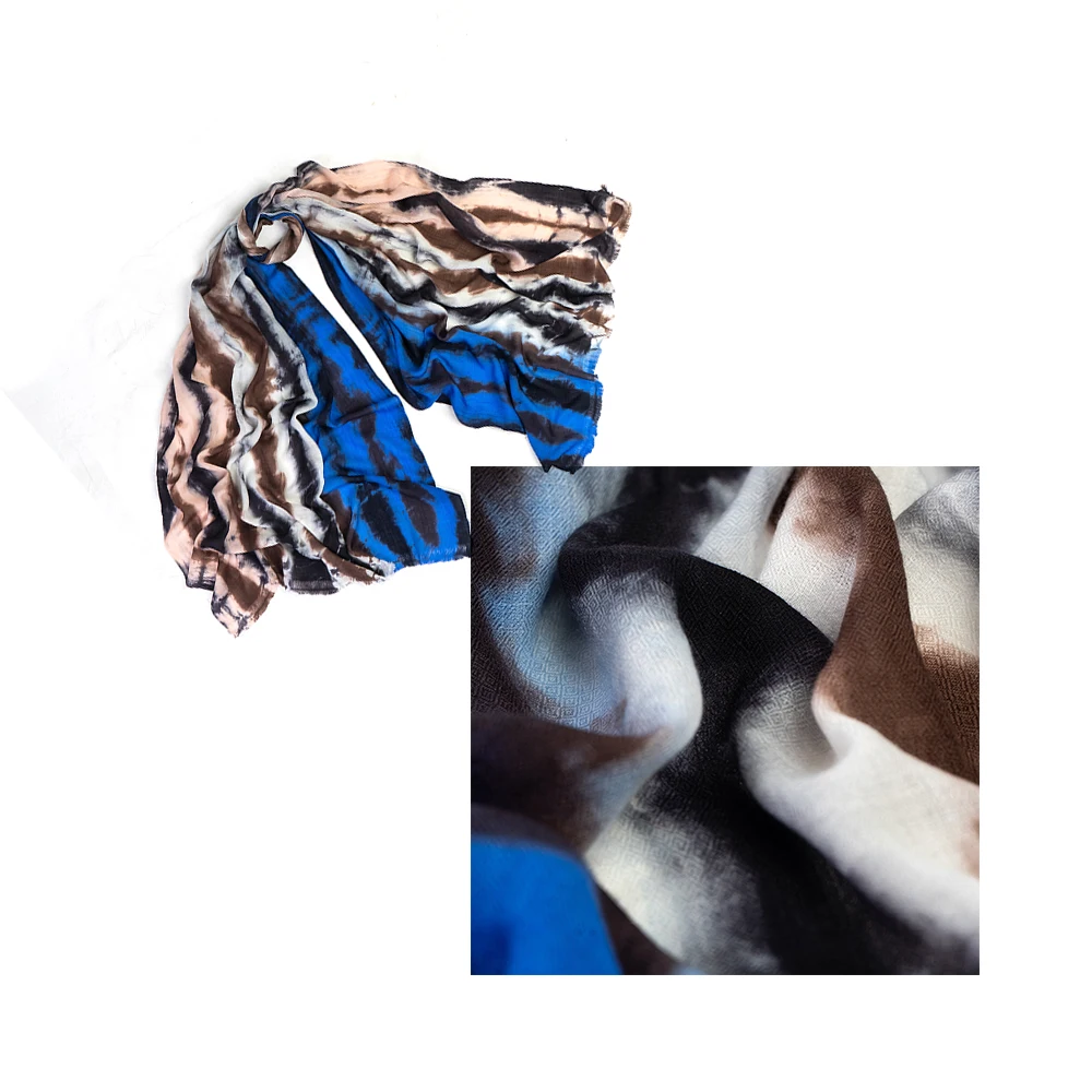 New Collection Tie Dye Merino Scarves Lightweight Ethnic Long Plain Style Cashmere Material for Winter at a Good Price