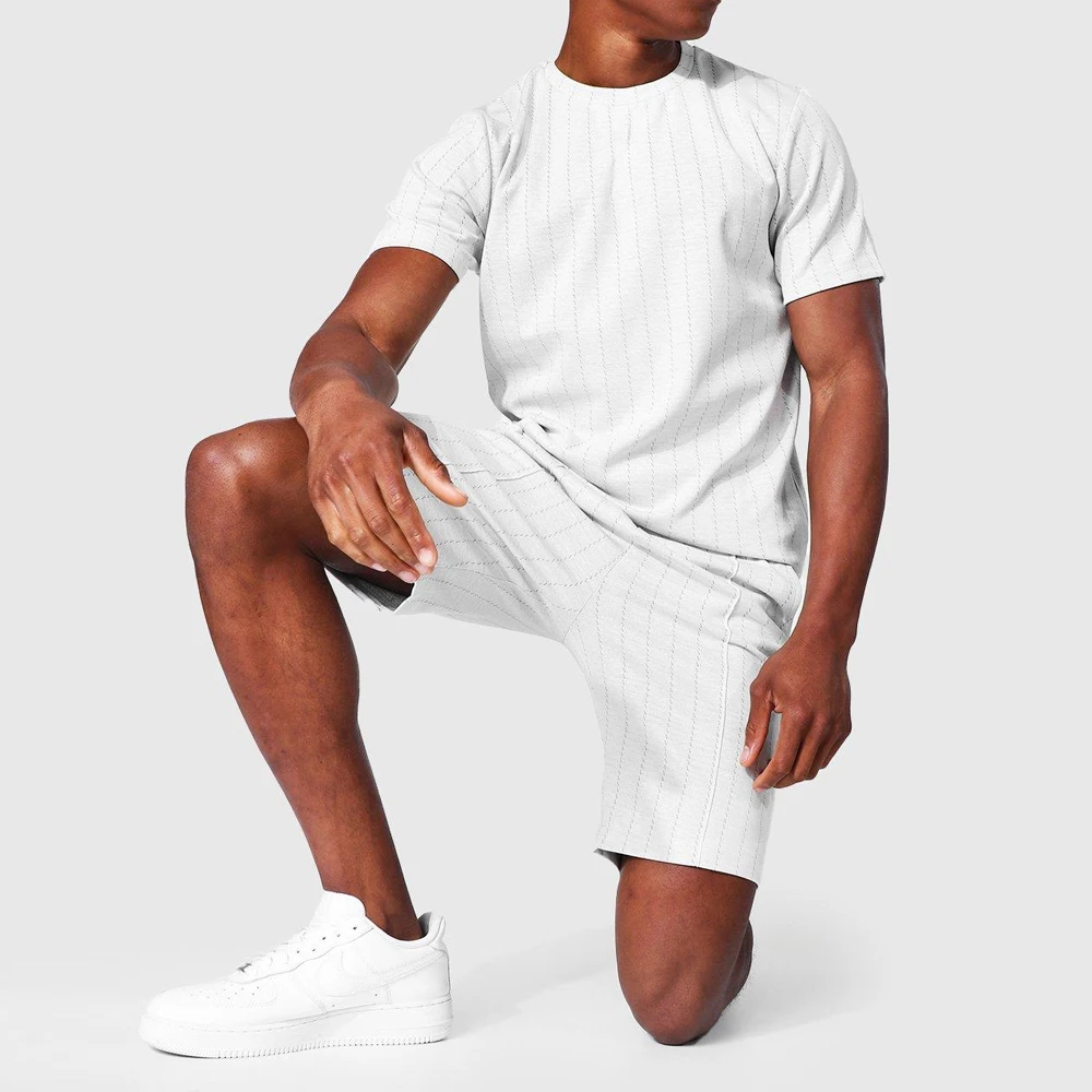 white color men cotton plain short set Factory Supplier Plus Size 5XL Summer Quick Drying Short Sleeve Tops and Shorts set
