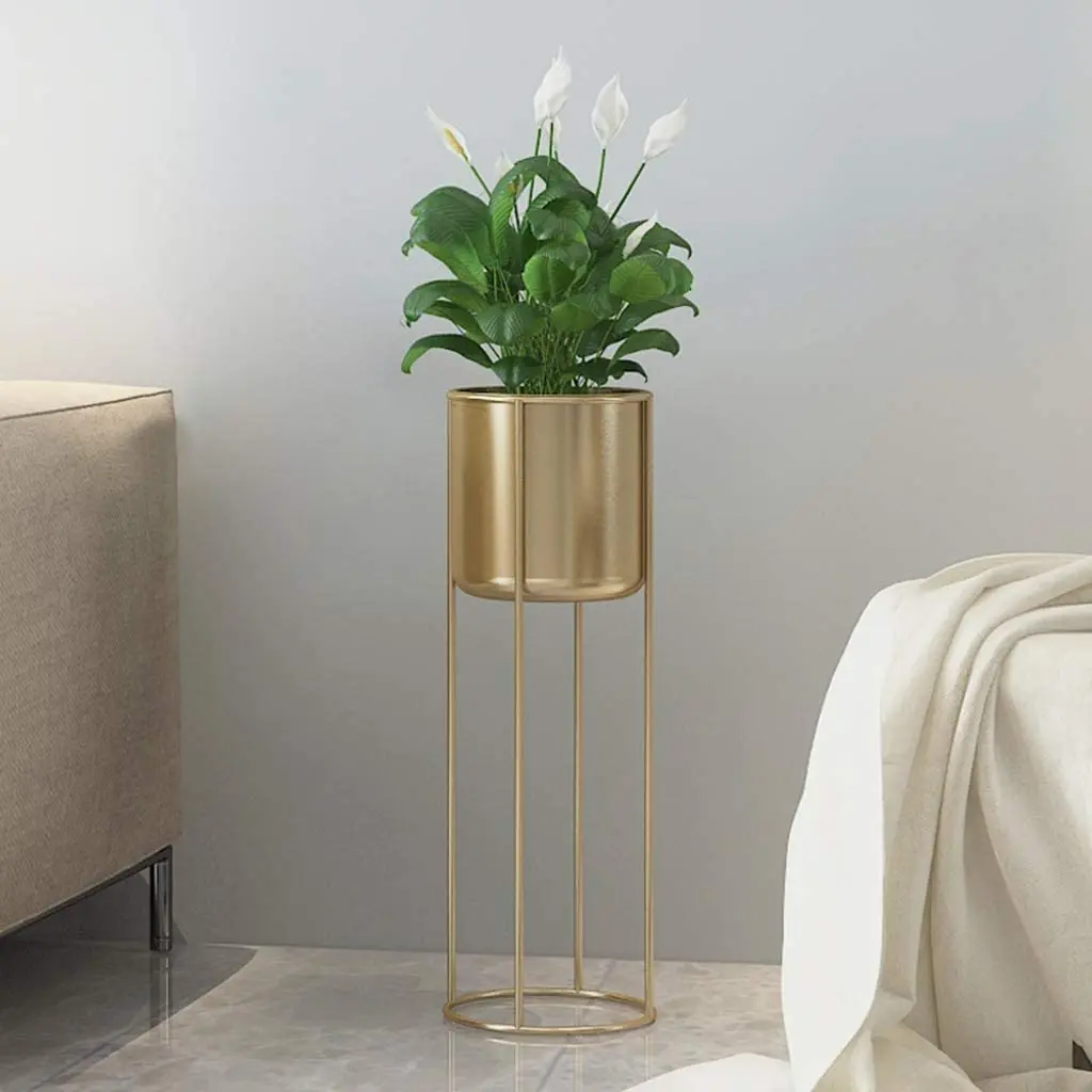 Plant Stand Set - 3-Piece Modern Planter with Tall Metal Stand - Decorative Standing Flower Pot Holder Indoor Outdoor.