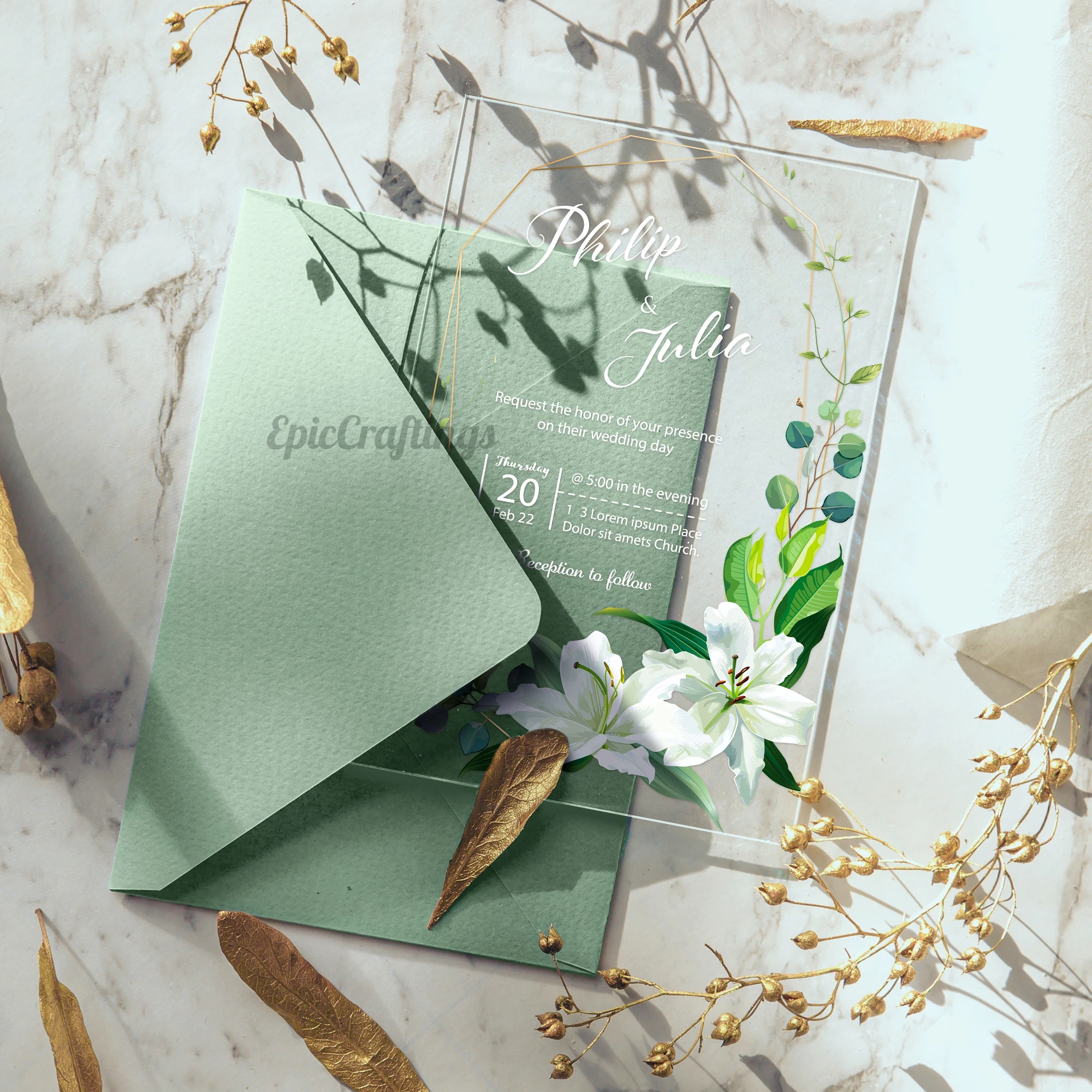 Personalized Elegant Acrylic Printed Wedding invitations Cards Luxury Glass Invitations Modern Custom Display Cards