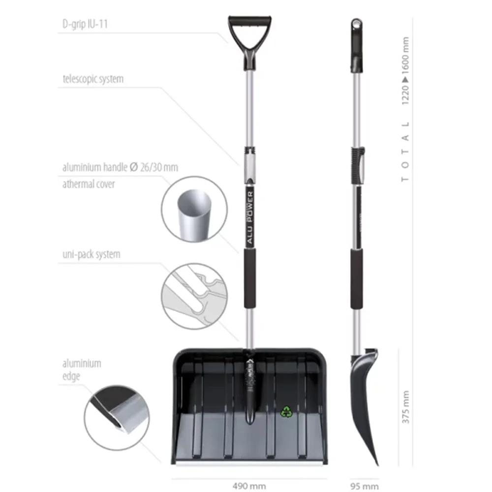 Alpinus ECO Snow Shovels - Aluminum Edge, Ergonomic Handles,Eco-Friendly, Click System, Durable and Lightweight