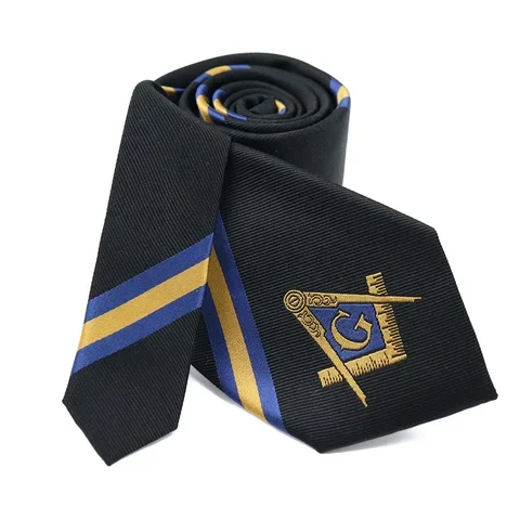 Custom Masonic Ties Designer Freemason Logo Series Silk Black Woven Patterns Masonic Neck Ties For Men Manufacturer Masonic Ties