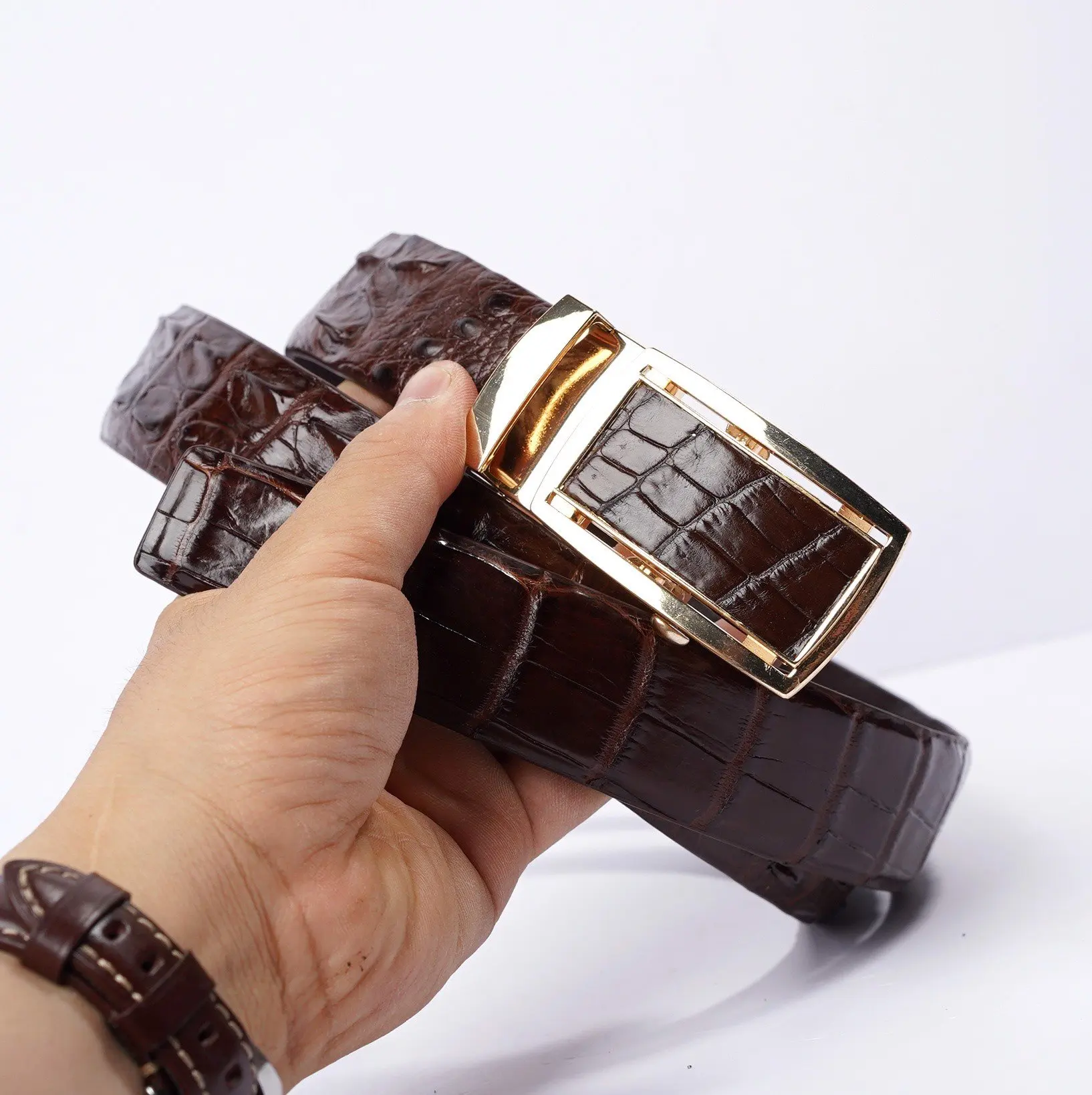 Wholesale High Quality Luxury Genuine Crocodile Leather Man 120-125cm Length Belts For Men Customized Leather Belts