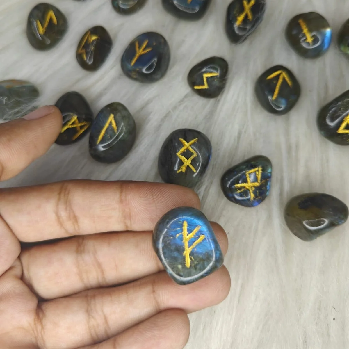 Symbol Engrave Natural labradorite Stone rune Set Natural Healing rune tumbled set labradorite  Rune  set for healing energy