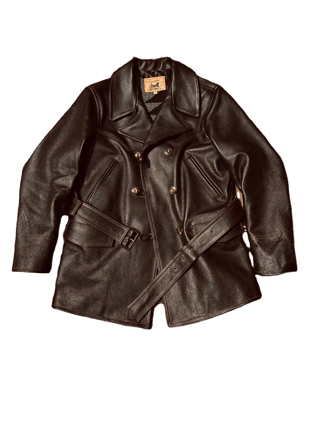 Luxury genuine buffalo leather coat Retro Men winter tea core cowhide Heavy thick leather cloth overcoat