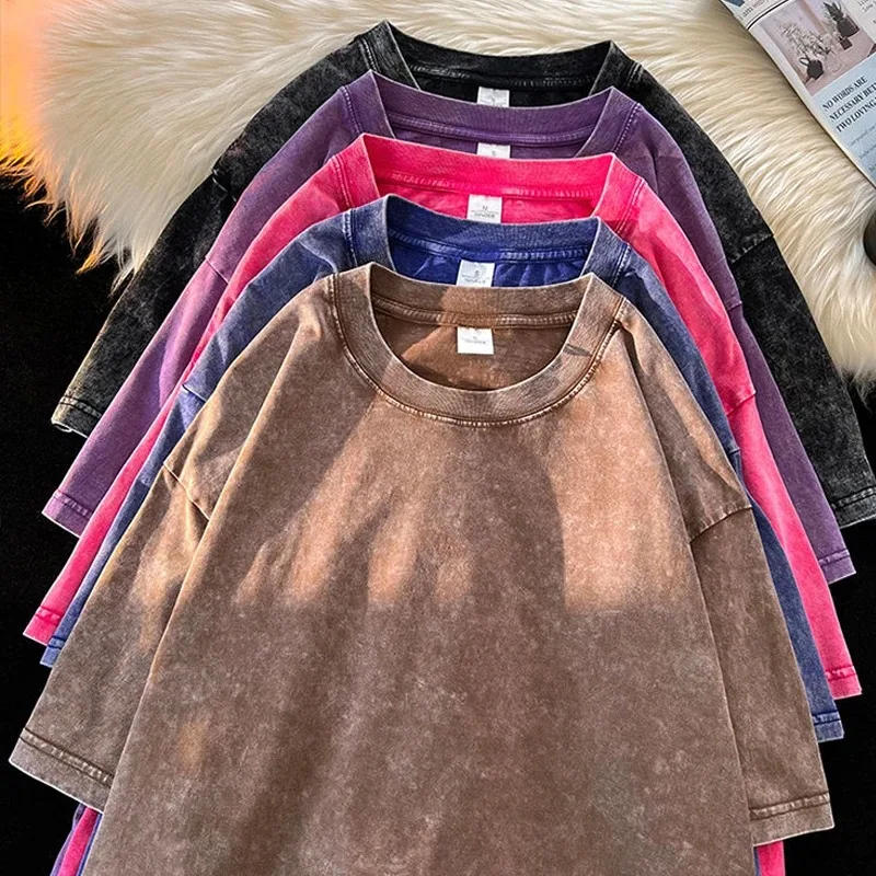 Brand New T-Shirts Street Hip Hop Retro Punk T Shirt women Harajuku Casual Cotton Short Sleeve Acid Wash TShirts top