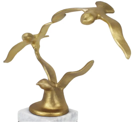 High Quality Winged Gold Birds Aluminum Sculpture with Luxury Marble Base Unique Design Home Living Room Decor Top Tabletop Art