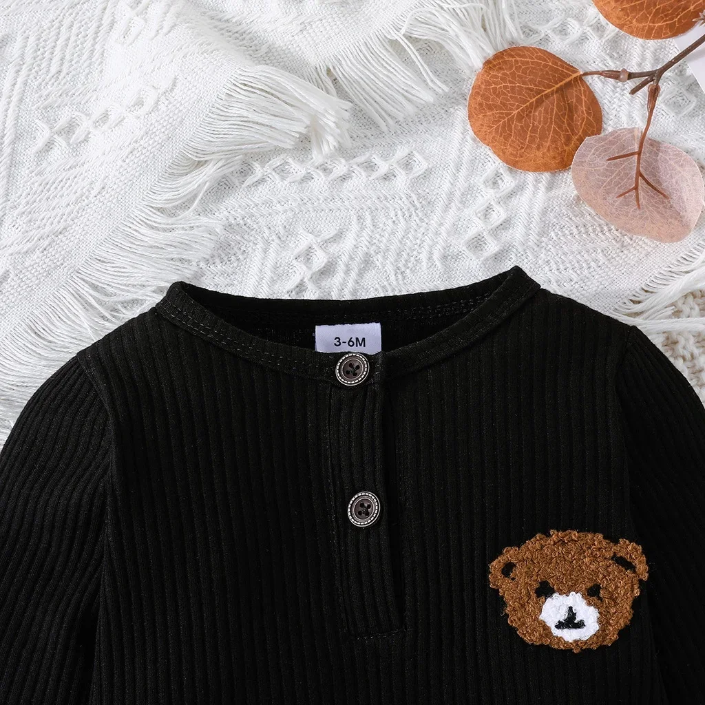 Newborn Baby Clothes Cartoon Bear Tiny Button Onesies For Baby Boy Long Sleeve Infant Romper Toddler Jumpsuit