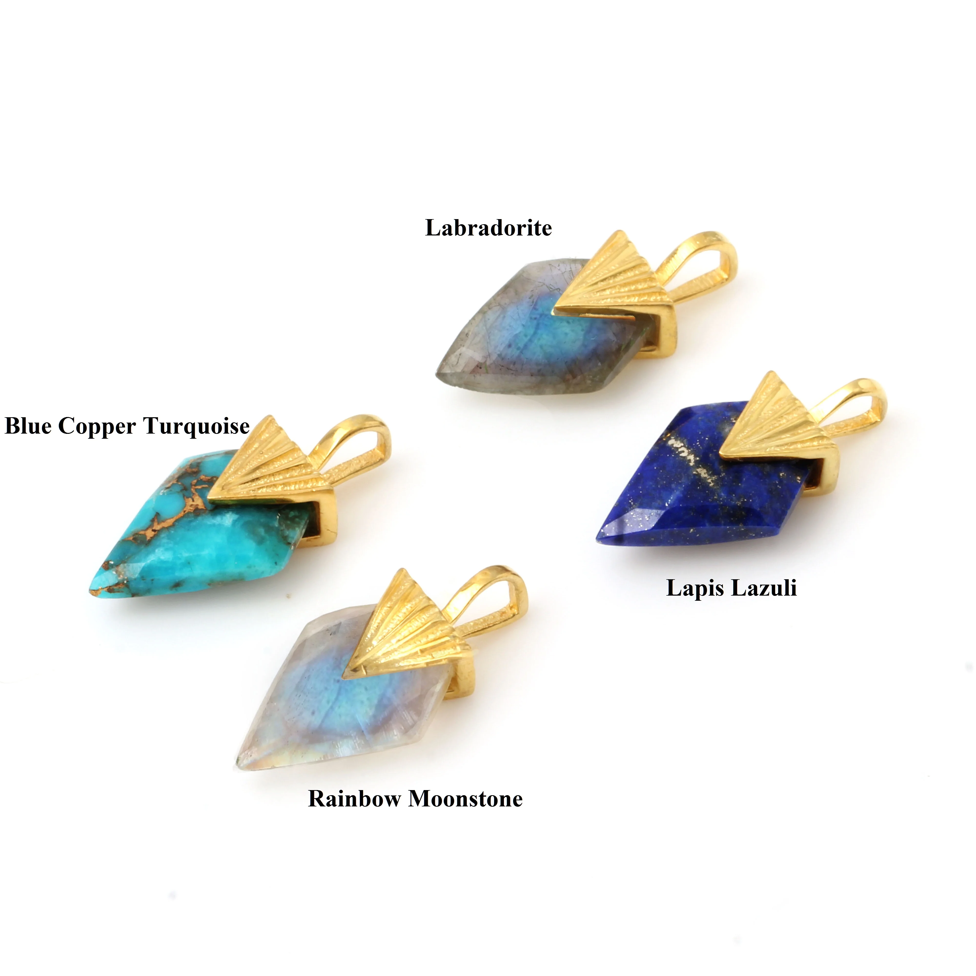 2024 Gemstone Pendant Gold Plated Customize Silver Jewelry 925 Sterling 10x14mm Blue Rainbow Moonstone Trendy Women Wedding Gift