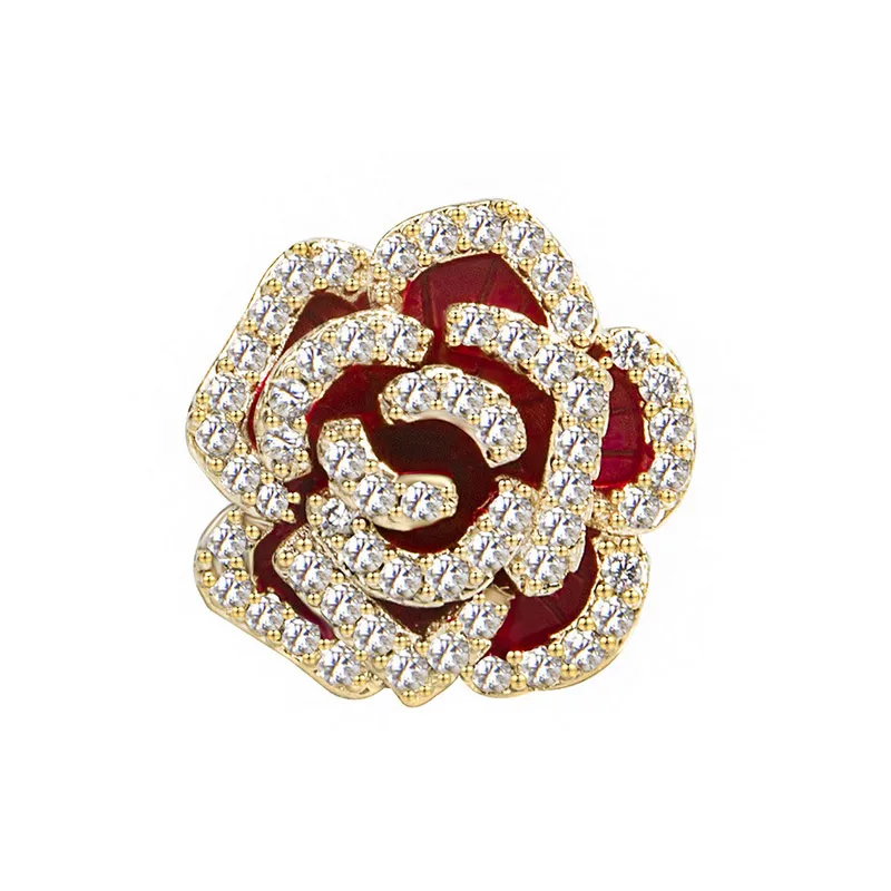 Wholesale rhinestone women gold plated crystal floral flower camellia wedding brooch pins