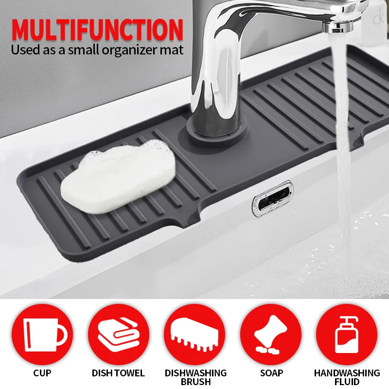 Silicone Faucet Mat For Kitchen Sink Splash Countertop Guard Bathroom Water Catcher Mat Sink Draining Pad Faucet Drip Protector