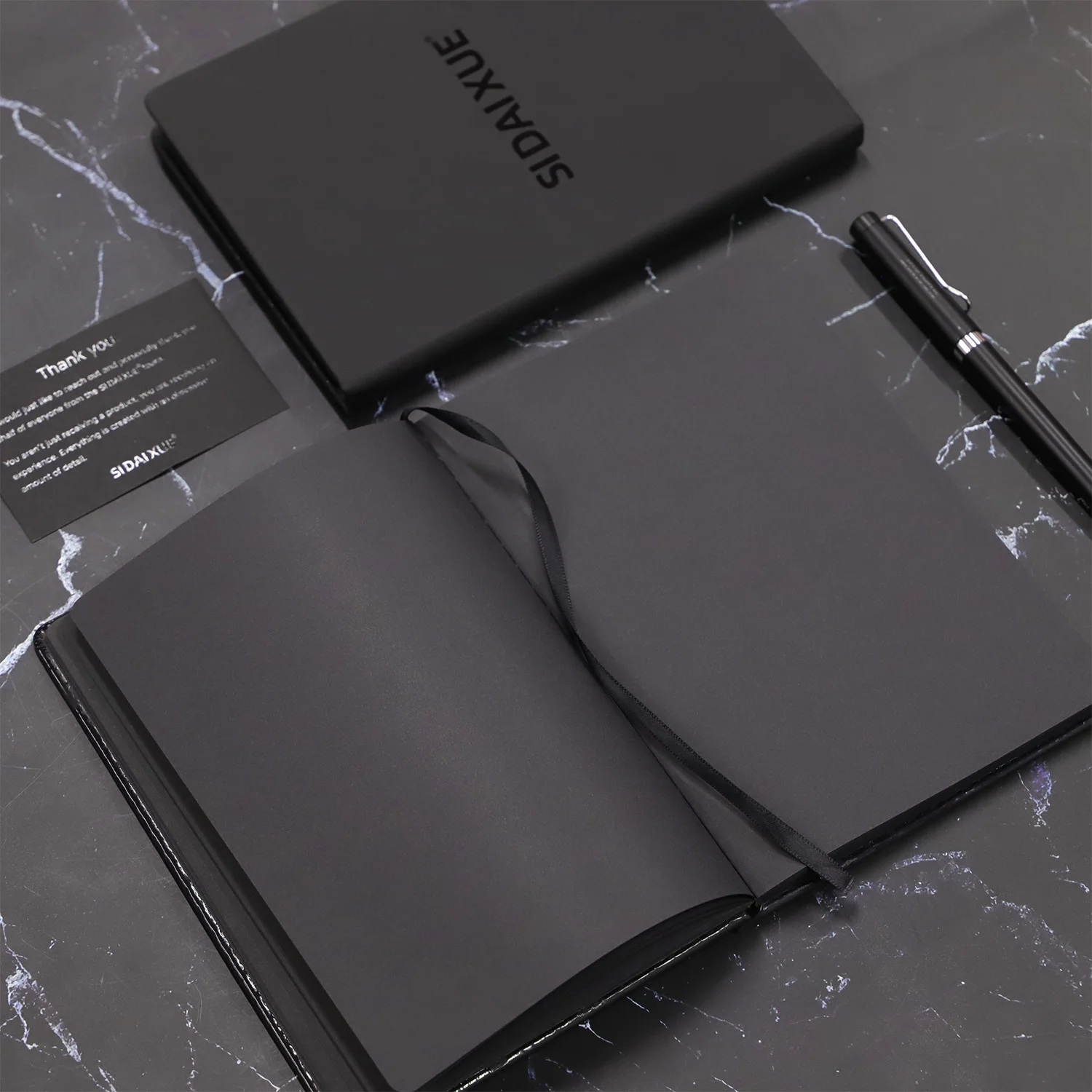 Custom A5 PU Hardcover Journal Plain Black Paper Notebook Black Paper notebook