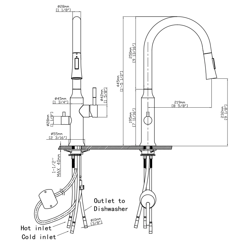Dishwasher Stainless Steel Crown Kitchen Faucet Taps With Pull Down Spray Aerator