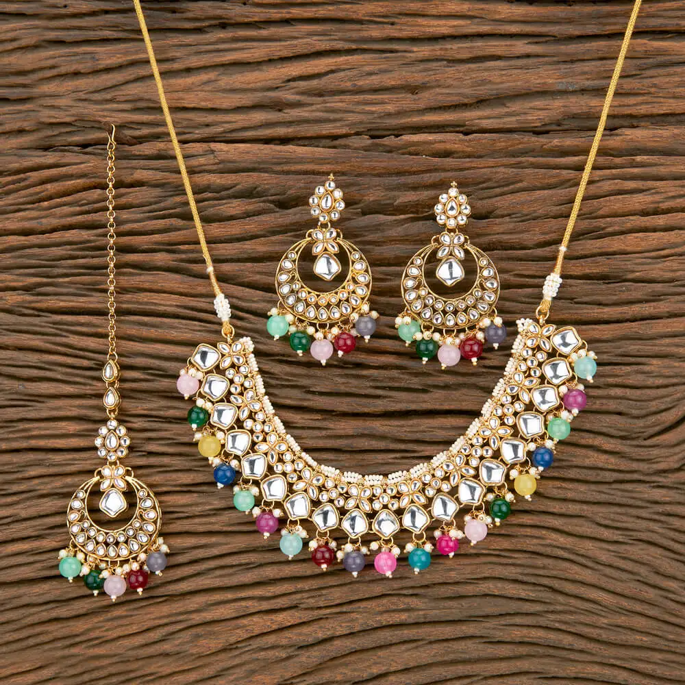 Wholesale High Quality Fashion Indo Western Classic Necklace Set With Gold Plating For Womens
