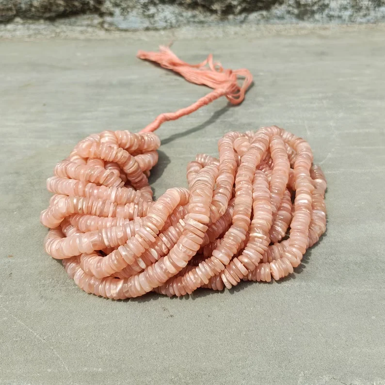 Peach Moonstone Smooth Heishi Tyre Shape Gemstone Beads 7mm Plain Tyre Beads For Jewelry Making 15 inches From India Manufacture
