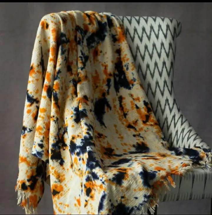 White Striped With Yellow Mud Cloth Sofa Throw, Bed Throw, Cotton Throw