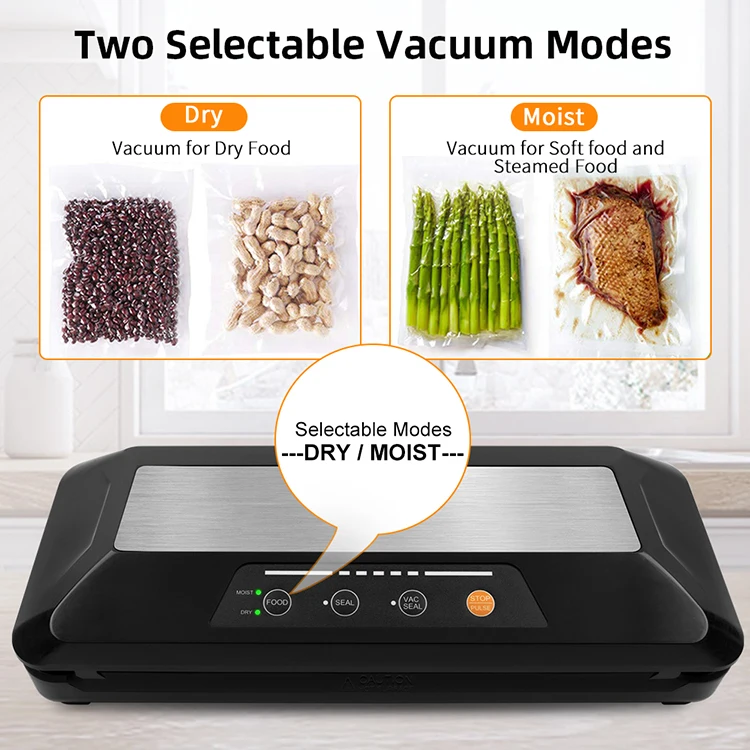 Automatic Vacuum Sealer Machine with Roll Holder Vacuum Sealer Bags for Dry Moist and Jar Food Preservation LED Indicator Lights