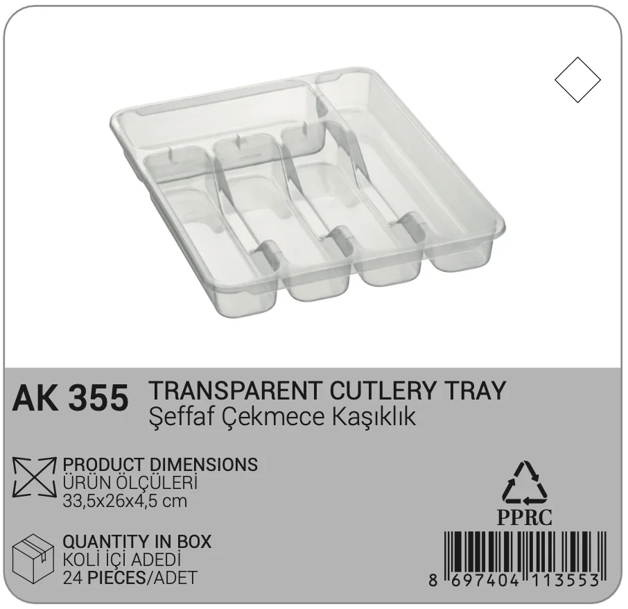Transparent Cutlery Tray 5 Compartments Kitchen Drawer Organizer for Utensils Flatware Storage BPA Free Durable and Stylish
