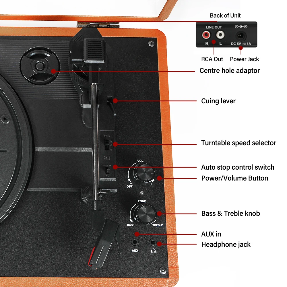 AUDMIC Hot Selling Bluetooth Input and Input Turntable Player Transmitter Retro Wooden Turntable Player
