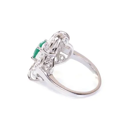Jewelry Gemstone Ring February Birthstone Natural Green Onyx & White CZ Rings