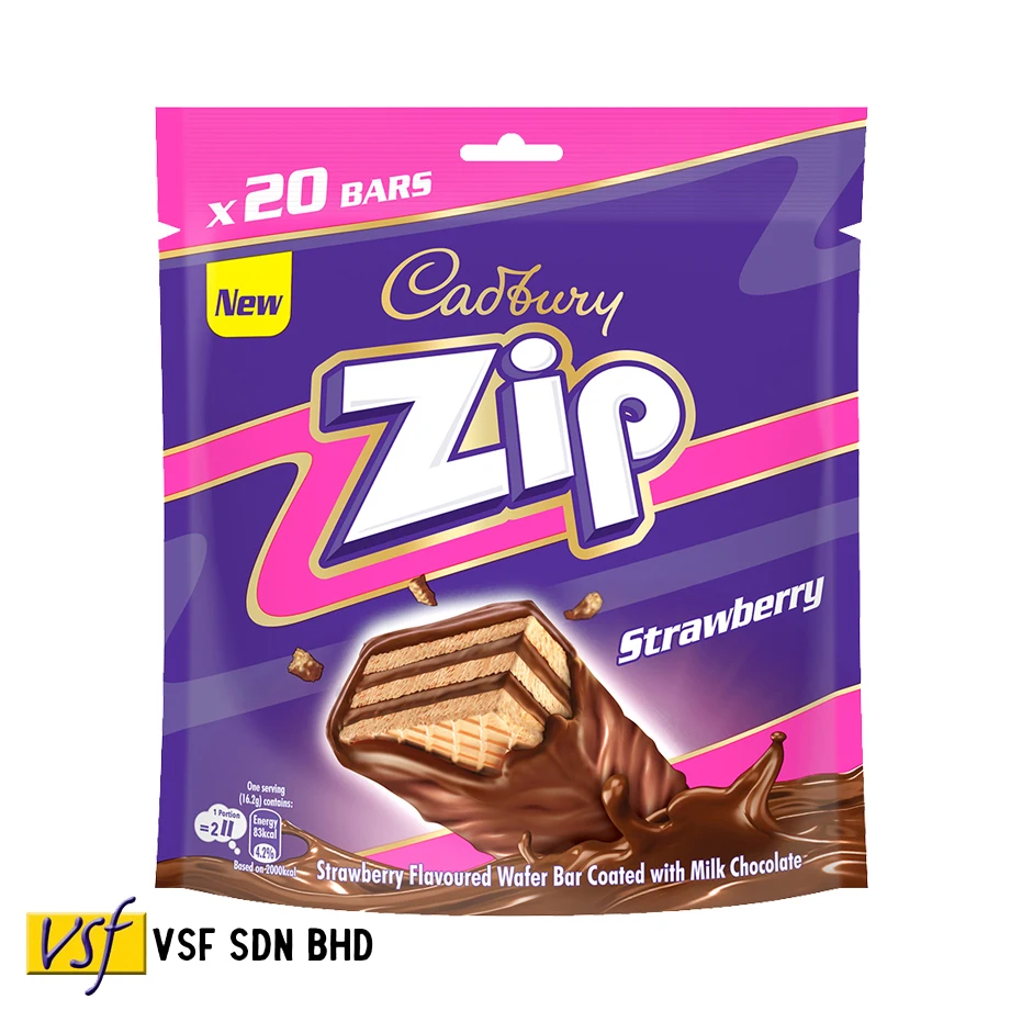 Cadbur y Zip Strawberry Wafer Bar 160g x 16 Individual Packet
