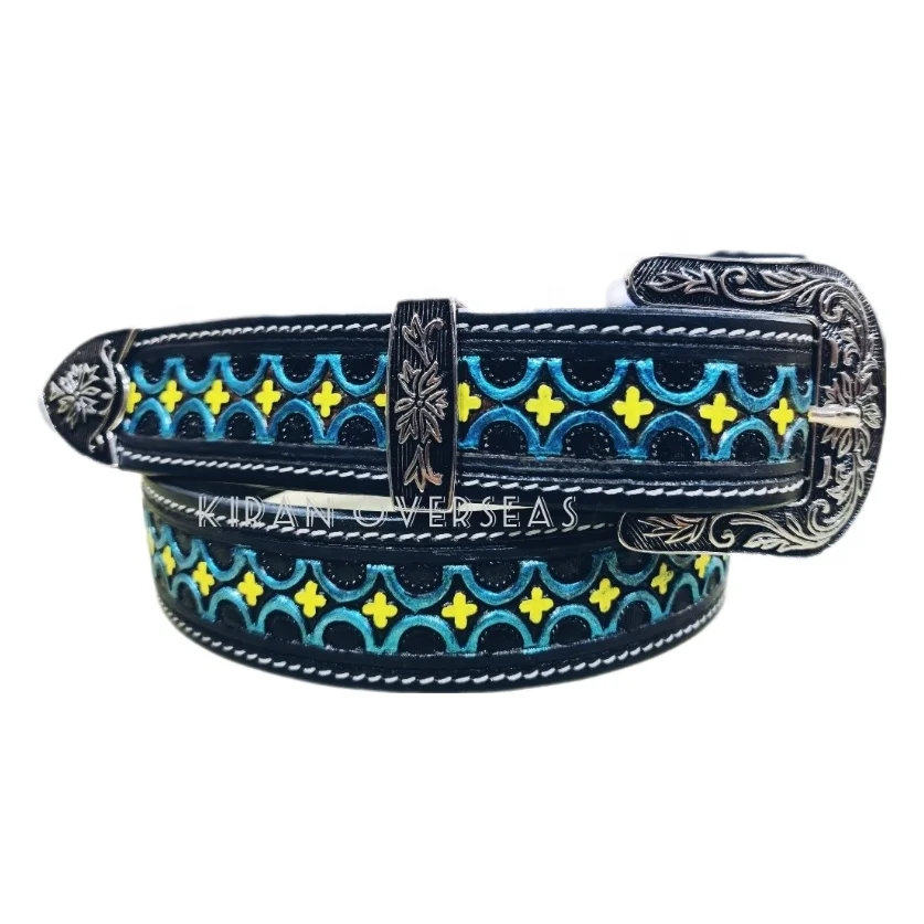 Custom Western turquoise Hand Tooled Engraaved tooling Genuine Leather Men Women Belt made of DD quality leather