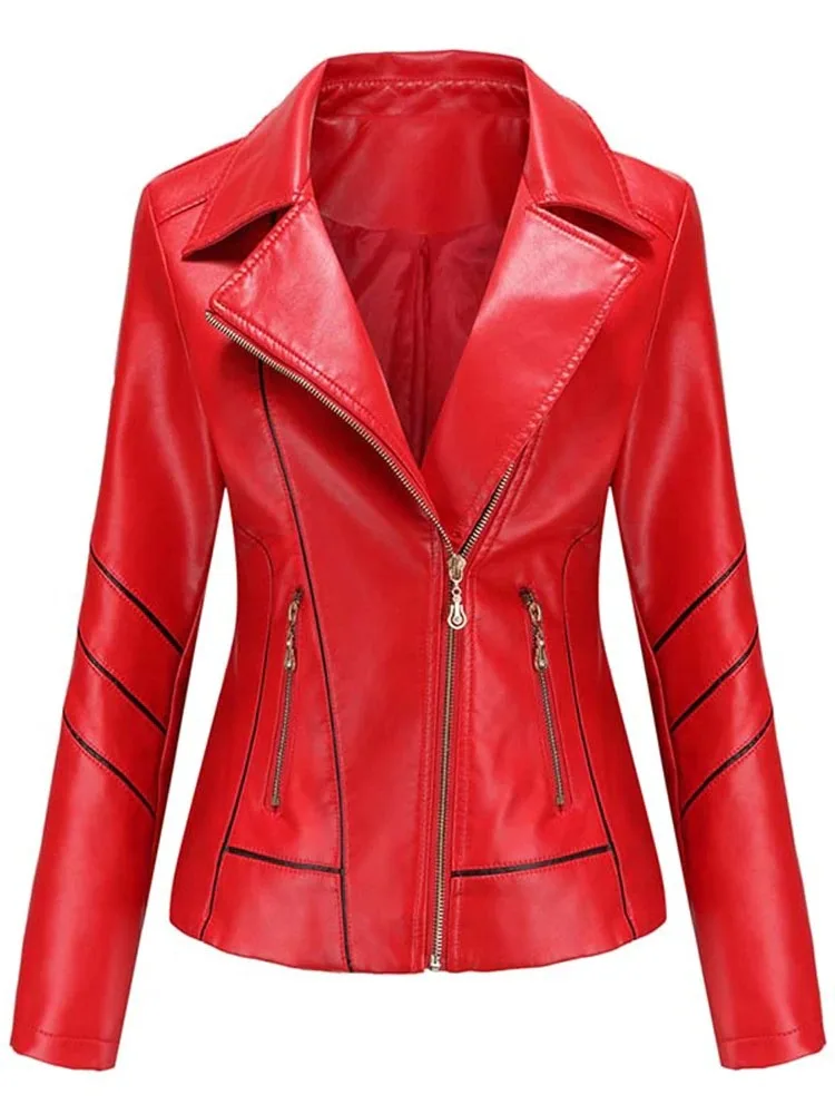 Women short genuine sheep Leather jacket Motor biker slim leather coat red quality tanned sheepskin leather clothing