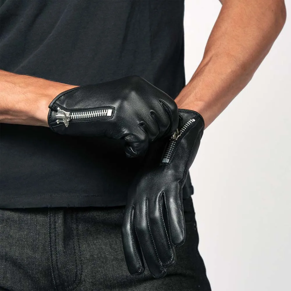Mens Real Sheepskin Leather Gloves Touch Screen Driving Glove