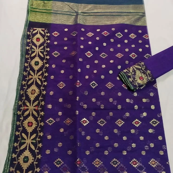 Deshi Dhakai jamdani zamdani Shari for women JAMDANI FABRIC blue RED GREEN Golden sky blue