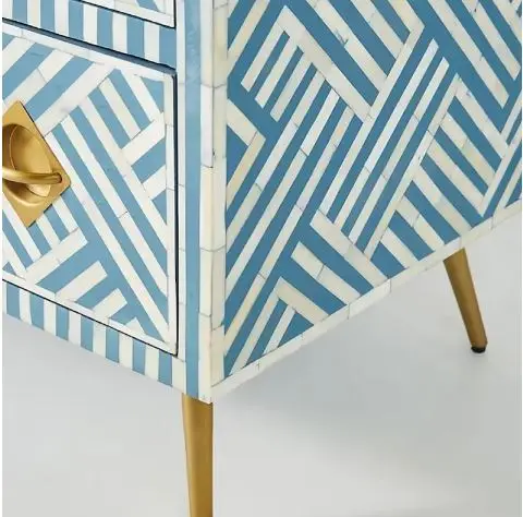 Indian Handmade Bone Inlay Furniture Chest of Drawer Wooden Modern Floral Pattern End table Side table Luxury Home Decor